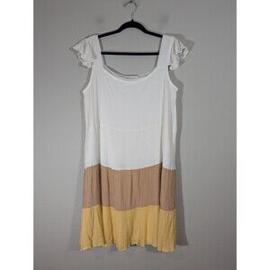 Margaux Riviera Womens Colorblock Tier Flare Mini Dress Sz XL Petite Resortwear